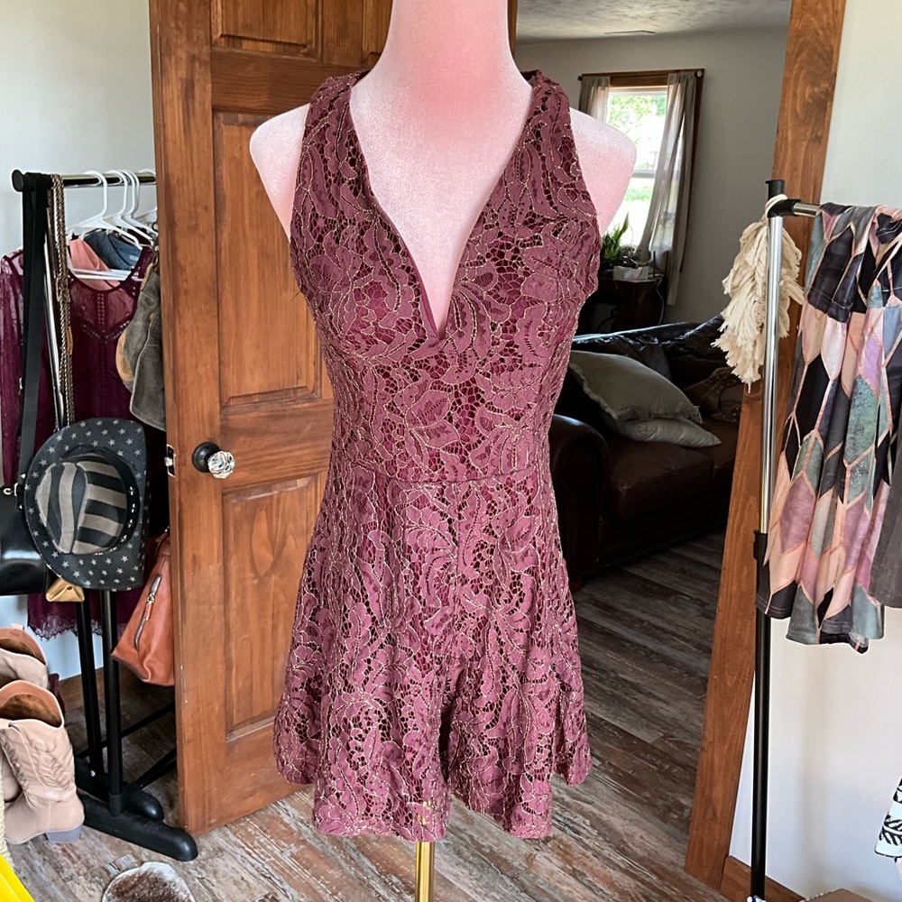 Maroon lace romper